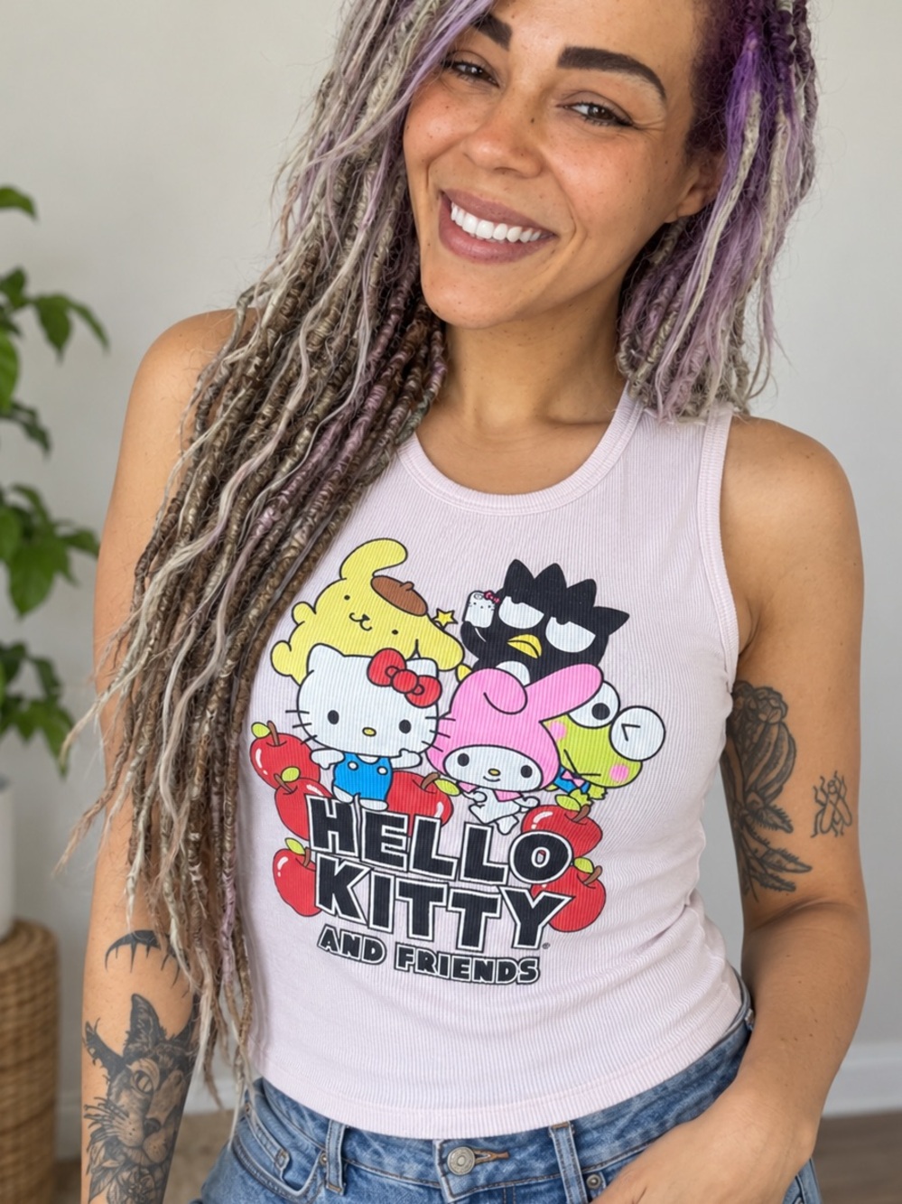 Sanrio Hello Kitty & Friends Light Pink Ribbed Graphic Tank Top